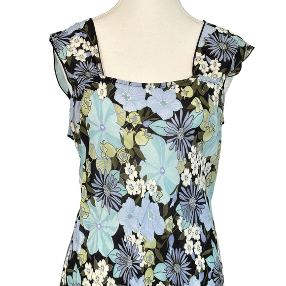 Y2K ruffle hem slip dress blue floral Twyla Blu - Picture 2 of 5
